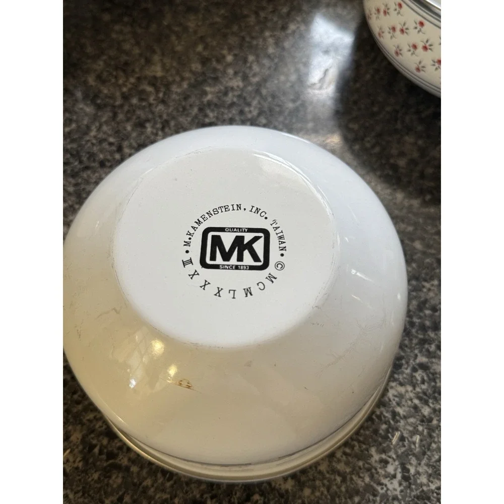 M. Kamenstein Enamel Nesting Mixing Bowl Set Of 6 Prep Storage Container Flowers